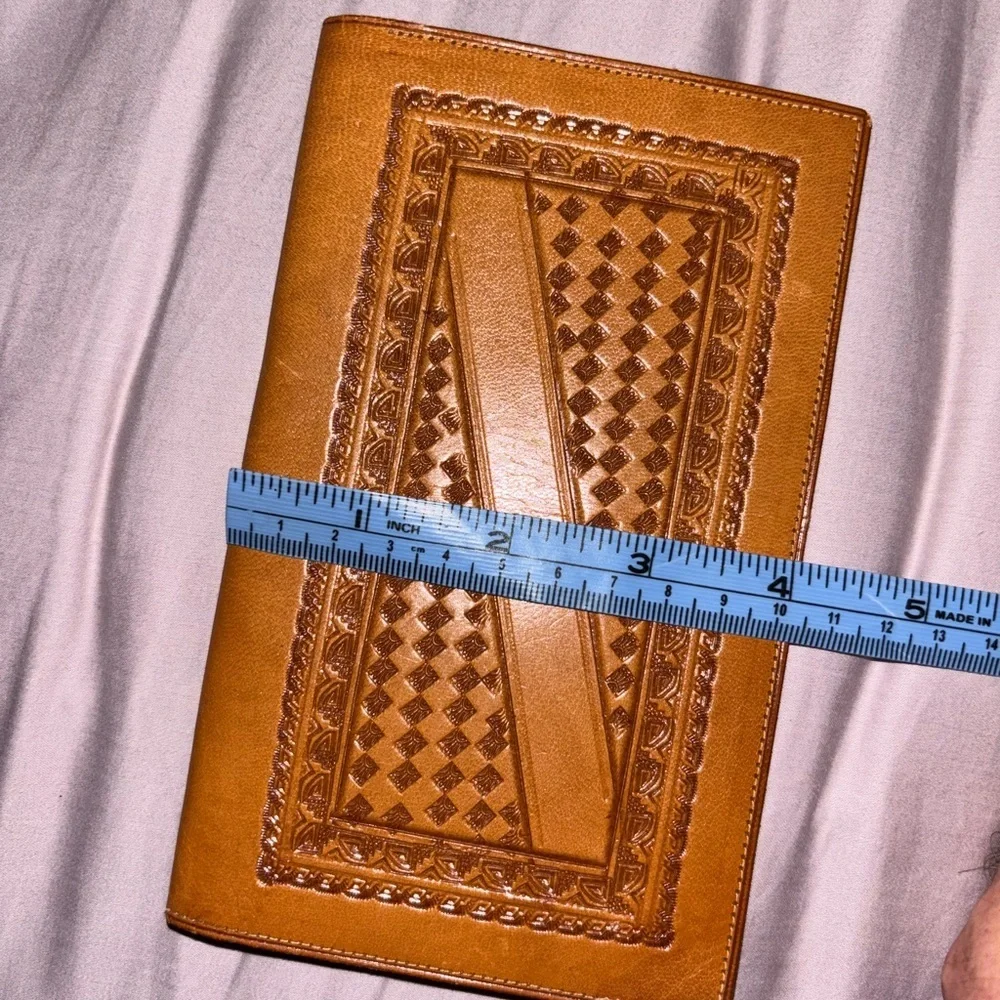 Vintage New Mexican Unisex Bi-Fold WALLET Hand Tooled Genuine Leather Aztec Art - Picture 8 of 11